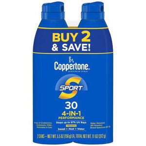 Coppertone SPORT Continuous Sunscreen Spray Broad Spectrum SPF 30, Twin Pack, 5.5 Oz - 6 Oz , CVS