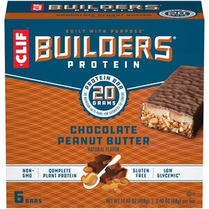 Clif Builders Chocolate Peanut Butter 20g Protein Bar, 6 CT