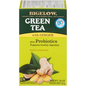 Bigelow Green Tea With Ginger Plus Probiotics, Tea Bags, 18 Ct, 0.9 Oz , CVS