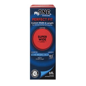 MyONE Custom Fit, SUPER WIDE & LONG Condoms FitCode 64L, 10 CT