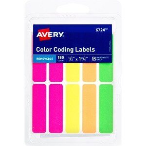 Avery Neon Removable Color Coding Labels, 1/2x 1 3/4 - 180 Ct , CVS