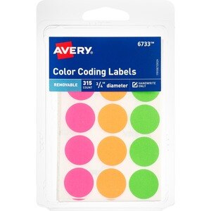 Avery - Etiquetas redondas de colores para clasificar, removibles, neón, 3/4" de diámetro