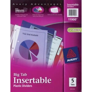  Avery 5-Tab Insertable Plastic Reference Dividers 