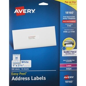 Avery - Etiquetas postales, 1 X 2-5/8", White