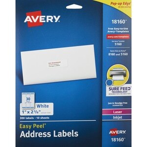 Avery White Mailing Labels 1in X 2.34 In - 300 Ct , CVS