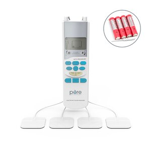 Pure Enrichment PurePulse TENS Electronic Pulse Stimulator Featuring Comprehensive LCD Screen, 6 Programs, 3 Massage Settings, and 2 Channels - Includes 4 AAA Batteries + 4 Reusable Electrode Pads