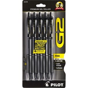 Black Ink 31078 Pilot G2 Premium Refillable & Retractable Rolling Ball Gel Pens - 1 5-Pack Fine Point 