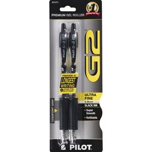 Pilot G2 - Bolígrafo retráctil de gel con agarre de goma, punta ultrafina, tinta negra