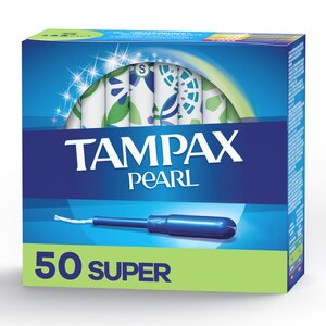 Tampax Pearl Tampons Super Absorbency With LeakGuard Braid, Unscented, 50 Count - 50 Ct , CVS