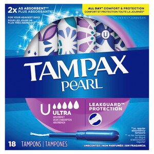 Tampax Pearl, Ultra, Plastic Tampons, Unscented, 50 Count, 18 Count - CVS  Pharmacy