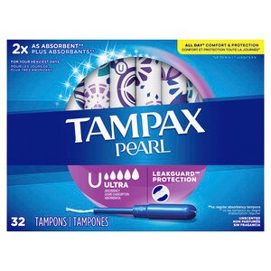 Tampax Pearl Tampons with LeakGuard Braid, Unscented, Ultra