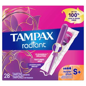 Tampax Radiant Tampons Super Plus Absorbency, Unscented, 28 Count - 28 Ct , CVS