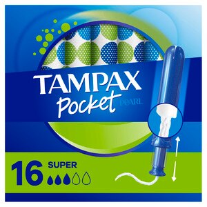 Tampax Pocket Pearl Compact Plastic Tampons Super Absorbency, Unscented, 18CT