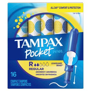  Tampax Pocket Pearl Compact Plastic Tampons Regular Absorbency, Unscented 