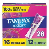 Tampax Radiant Plastic Tampons Duopack Regular/Super Absorbency, Unscented, 32CT, thumbnail image 1 of 9