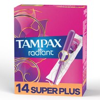 Tampax Radiant Plastic Tampons, Unscented, Super Plus, 14 Count