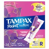 Tampax Pocket Radiant Compact Tampons, Unscented, Regular, thumbnail image 2 of 9
