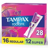 Tampax Pocket Radiant Compact Tampons Duo Pack Regular/Super Absorbency, Unscented, 28 Count, thumbnail image 1 of 9