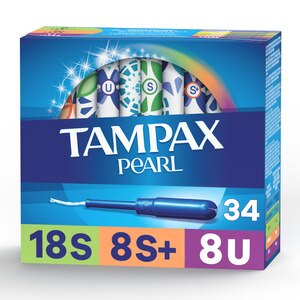 Tampax Pearl Tampons, Triple Pack with Super/Super Plus/Ultra Absorbency, 34 count