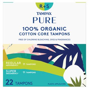Tampax Pure Tampons Duopack (Regular/Super), Unscented, 22 Count