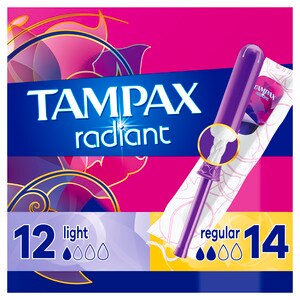 Tampax Radiant Tampons Duo Pack, Unscented, Light/Regular, 26 CT