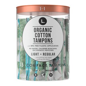 L. Organic Cotton Compact Tampons Light/Regular Absorbency Duo Pack, 15 Count
