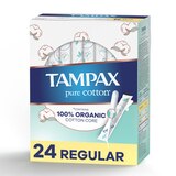 Tampax Pure Cotton Tampons, Unscented, Regular Absorbency, 24 CT, thumbnail image 1 of 8
