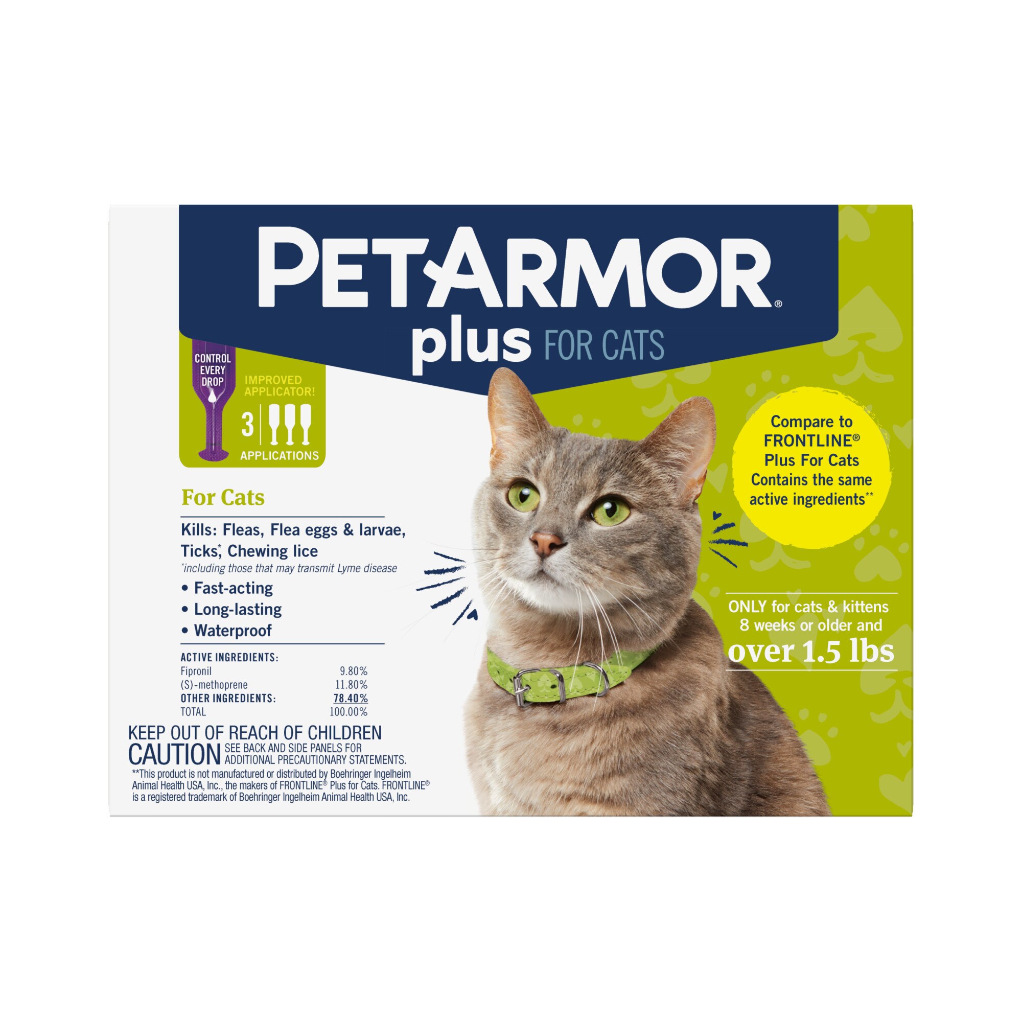 PETARMOR Plus For Cats Over 1.5 Lbs, Flea & Tick Prevention For Cats, 3-Month Supply , CVS