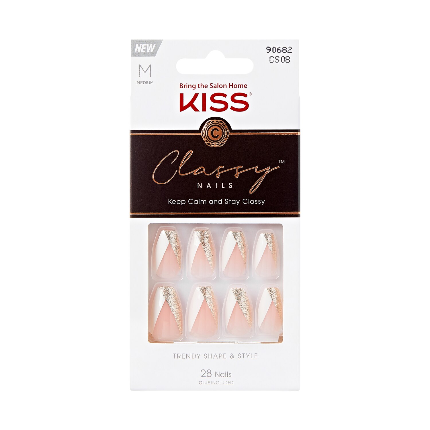 KISS Classy Press-On Nails, The BOSS, Glittery French, Medium Coffin, 31 Ct. , CVS