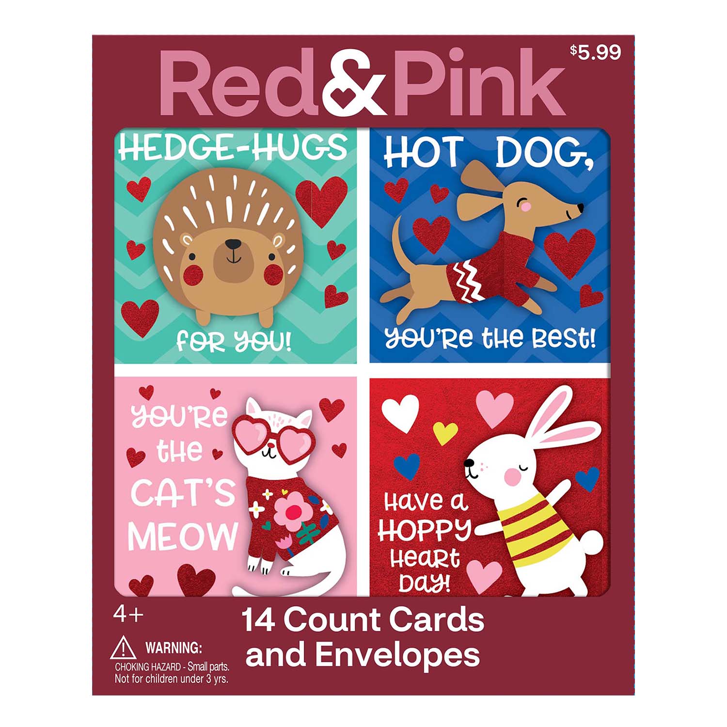 Red & Pink Furry Friends Valentine's Day Children's Exchange Cards & Envelopes, 14ct , CVS