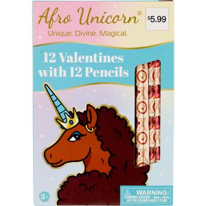Afro Unicorn Valentines With Pencils, 12ct , CVS