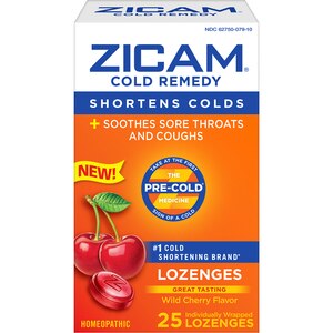 Zicam Cold Remedy Lozenges - Shortens Colds, Soothes Sore Throats & Cough, Wild Cherry Flavor, 25 CT