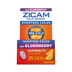 Zicam Zinc Cold Remedy RapidMelts Quick-Dissolve Tablets Citrus Plus Elderberry, 25 CT