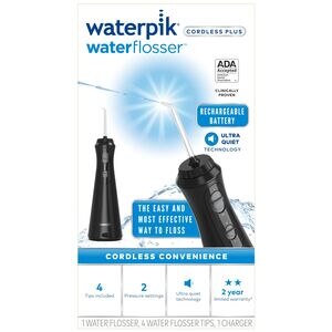 Waterpik Cordless Plus Water Flosser - Limpiador dental inalámbrico, negro, WP-462
