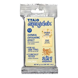 T.TAio Esponjabon Sponge-Soap, Oatmeal Exfoliating Effect, For All Skin Types, 4.2 OZ