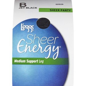 L'eggs Sheer Energy Medium Support Sheer Panty/Toe Pantyhose, Jet Black, Size B , CVS