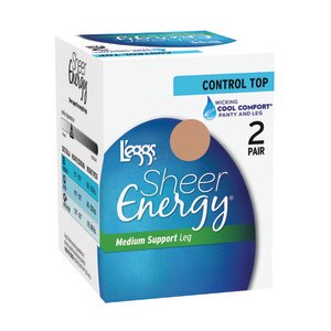 L'eggs Sheer Energy Control Top Medium Leg Support, Nude, 2 CT, Size Q+ , CVS