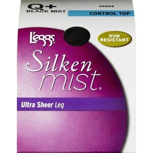 L'Eggs Silken Mist Ultra Sheer Control Top Pantyhose, Black Mist, Size Q+ , CVS