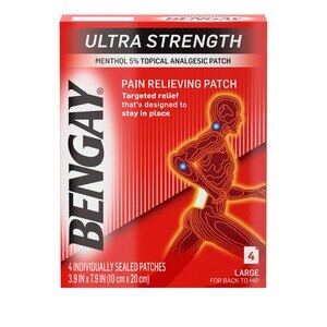 Ultra Strength Bengay Pain Relief Patch, 3.9 x 7.9 in, 4 CT