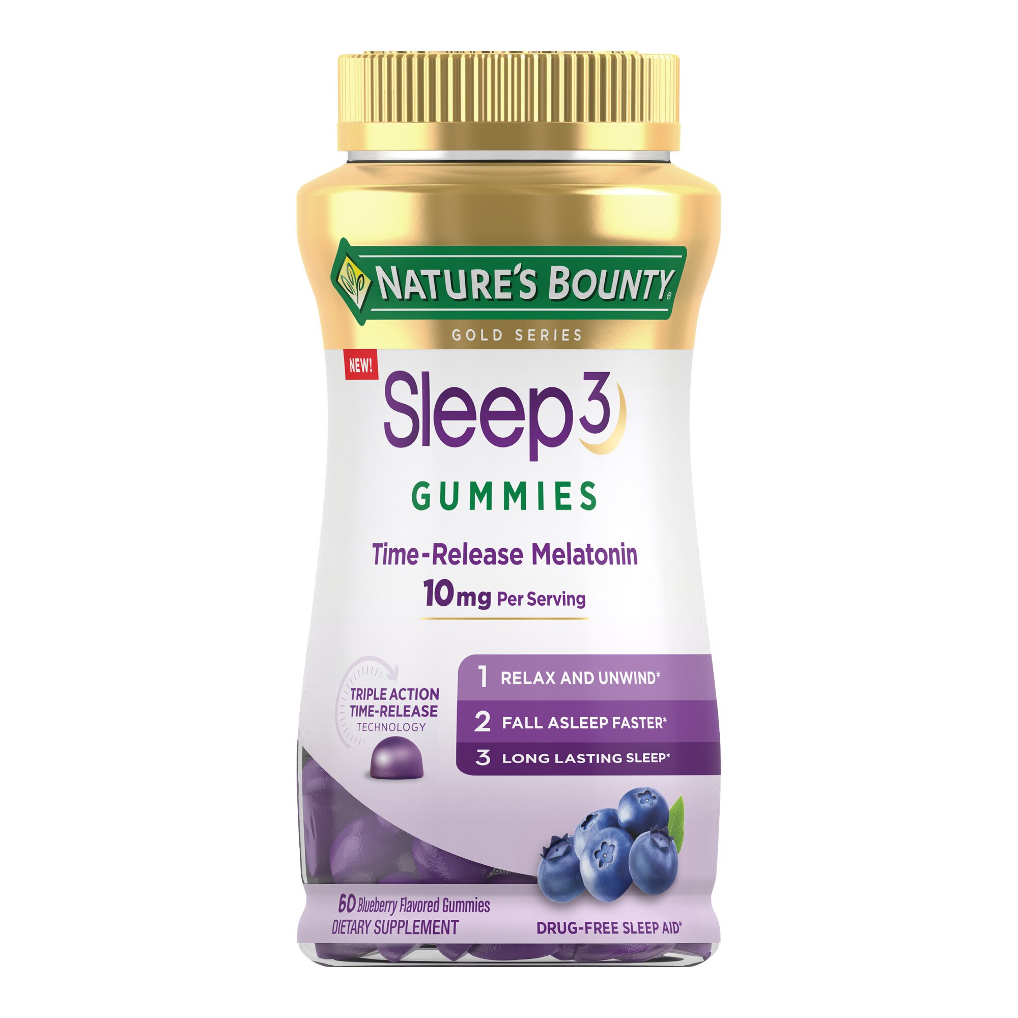 Nature's Bounty Sleep3 Gummies, 10mg Melatonin, Drug-Free Sleep Aid, 60 Ct , CVS