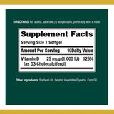 Nature's Bounty Vitamin D3  Rapid Release Softgels, 25 mcg, thumbnail image 2 of 6