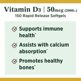 Nature's Bounty Vitamin D3, 2000 IU Immune Health Softgels, 150 CT, thumbnail image 3 of 7