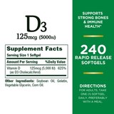 Nature's Bounty Vitamin D3, 5000 IU Immune Health Softgels, 240 CT, thumbnail image 2 of 6