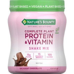 Nature's Bounty Optimal Solutions Complete Plant Protein & Vitamin - Polvo para preparar batido, Decadent Chocolate, 13 oz