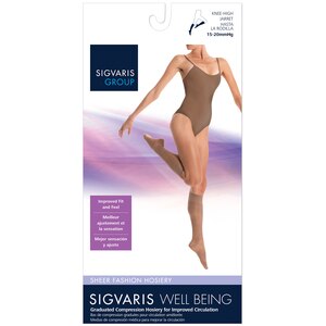 SIGVARIS Sheer Fashion Knee High Compression Socks, 15-20mmHg, Size C, Golden , CVS