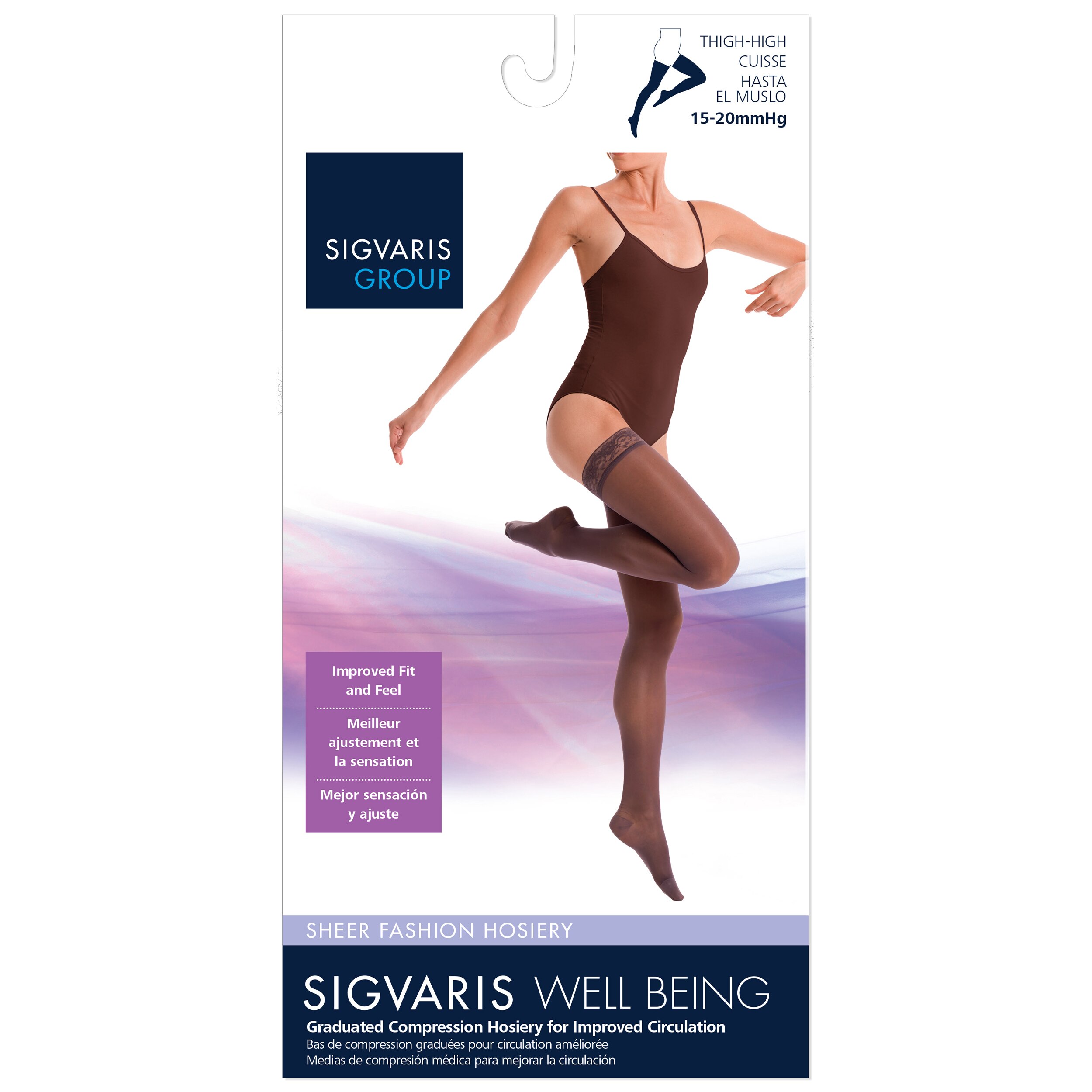Sigvaris Well-being Women's Sheer Fashion Thigh-High, Golden, 15-20mmHg, Size C , CVS