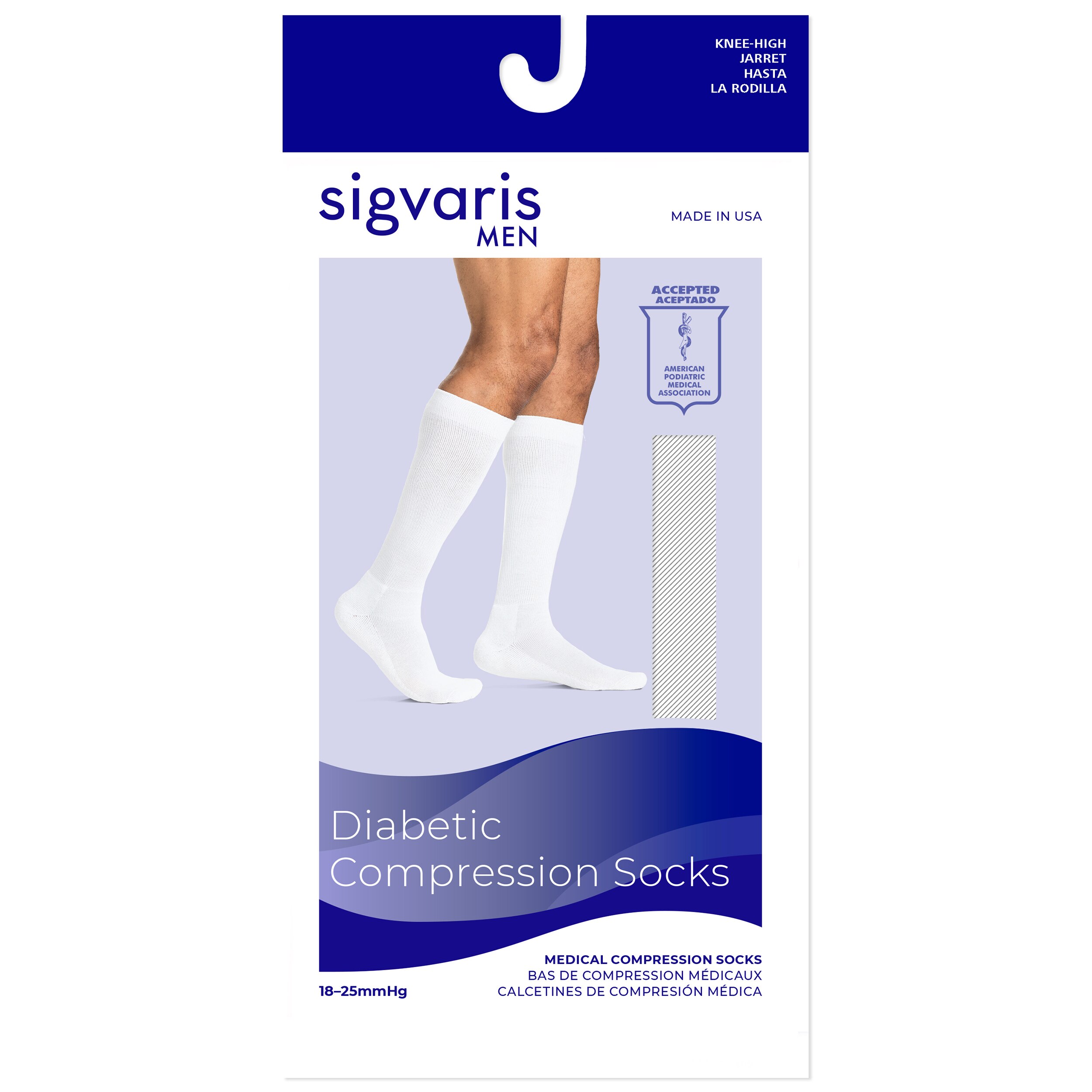 Sigvaris Specialty Men's Diabetic Compression Socks, White, 18-25mmHg, Size LL - Large Long , CVS