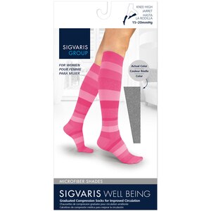 SIGVARIS Women's MICROFIBER SHADES SOCKS 143 Calf 15-20mmHg, Size B, Pink Stripe , CVS