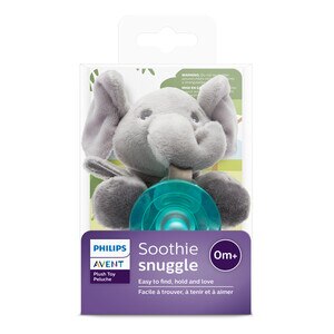 Philips Avent Soothie Snuggle Pacifier Holder with Detachable Pacifier, Elephant, 0m+