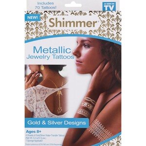 Shimmer - Tatuajes metálicos tipo joyas, diseño dorado y plateado,